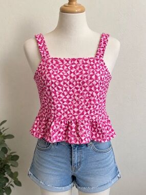 Zara - Teen’s Pink Geometric Peplum Tank Top